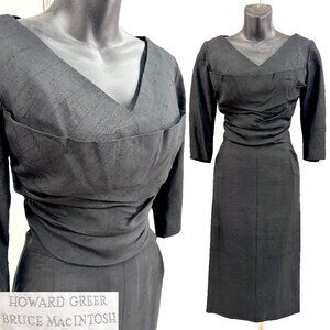 Vintage 50s Wiggle Dress Designer Howard Greer Bruce Macintosh Black Silk 40s XS